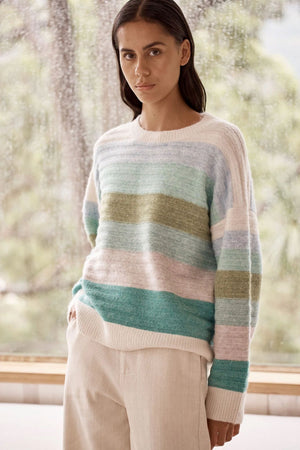 LITTLE LIES Stripe Suri Jumper - Aqua Jumpers + Knitwear - Zabecca Living