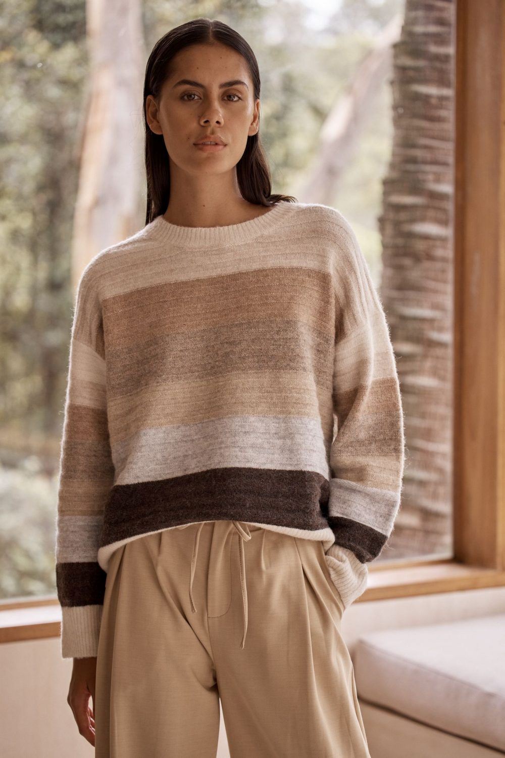 LITTLE LIES Stripe Suri Jumper - Mocha Jumpers + Knitwear - Zabecca Living