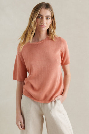 LITTLE LIES Summer Tee - Peach Jumpers + Knitwear - Zabecca Living