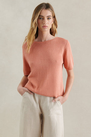 LITTLE LIES Summer Tee - Peach Jumpers + Knitwear - Zabecca Living