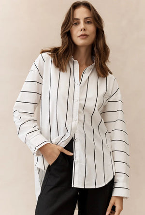 LITTLE LIES Yuki Stripe Shirt - White/Black Shirts & Blouses - Zabecca Living