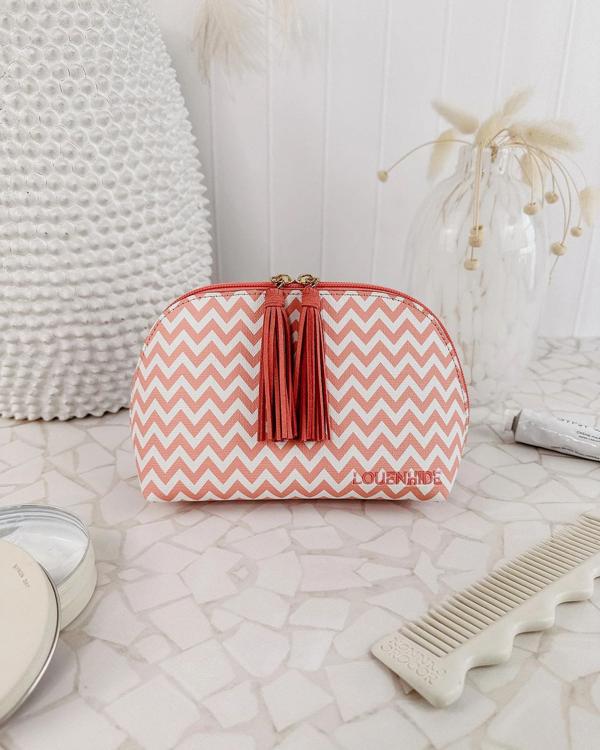 LOUENHIDE Baby Audrey Makeup Bag - Chevron Peach COSMETIC BAG - Zabecca Living