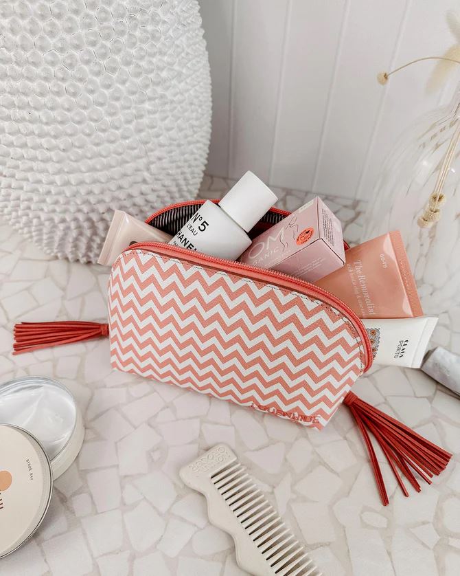 LOUENHIDE Baby Audrey Makeup Bag - Chevron Peach COSMETIC BAG - Zabecca Living