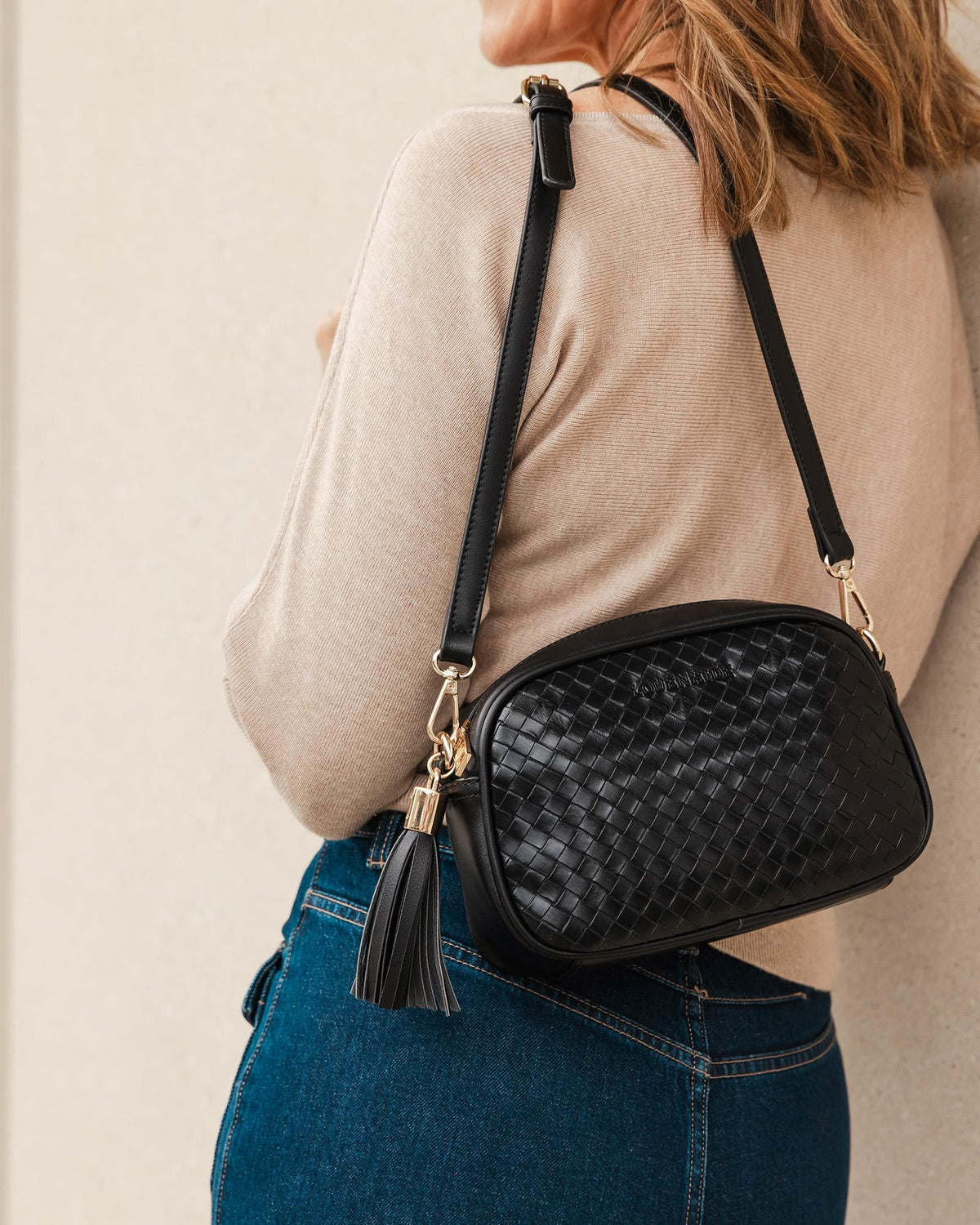 LOUENHIDE Jacinta Woven Crossbody Bag - Black HANDBAG - Zabecca Living
