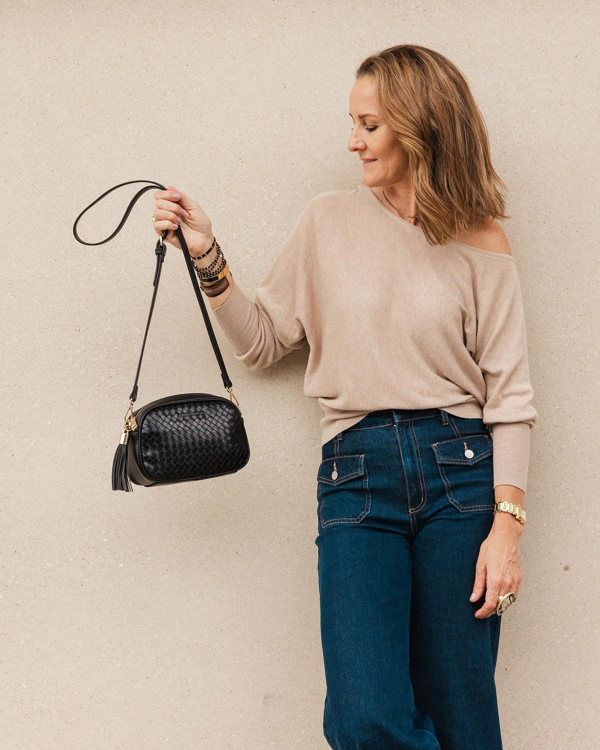 LOUENHIDE Jacinta Woven Crossbody Bag - Black HANDBAG - Zabecca Living