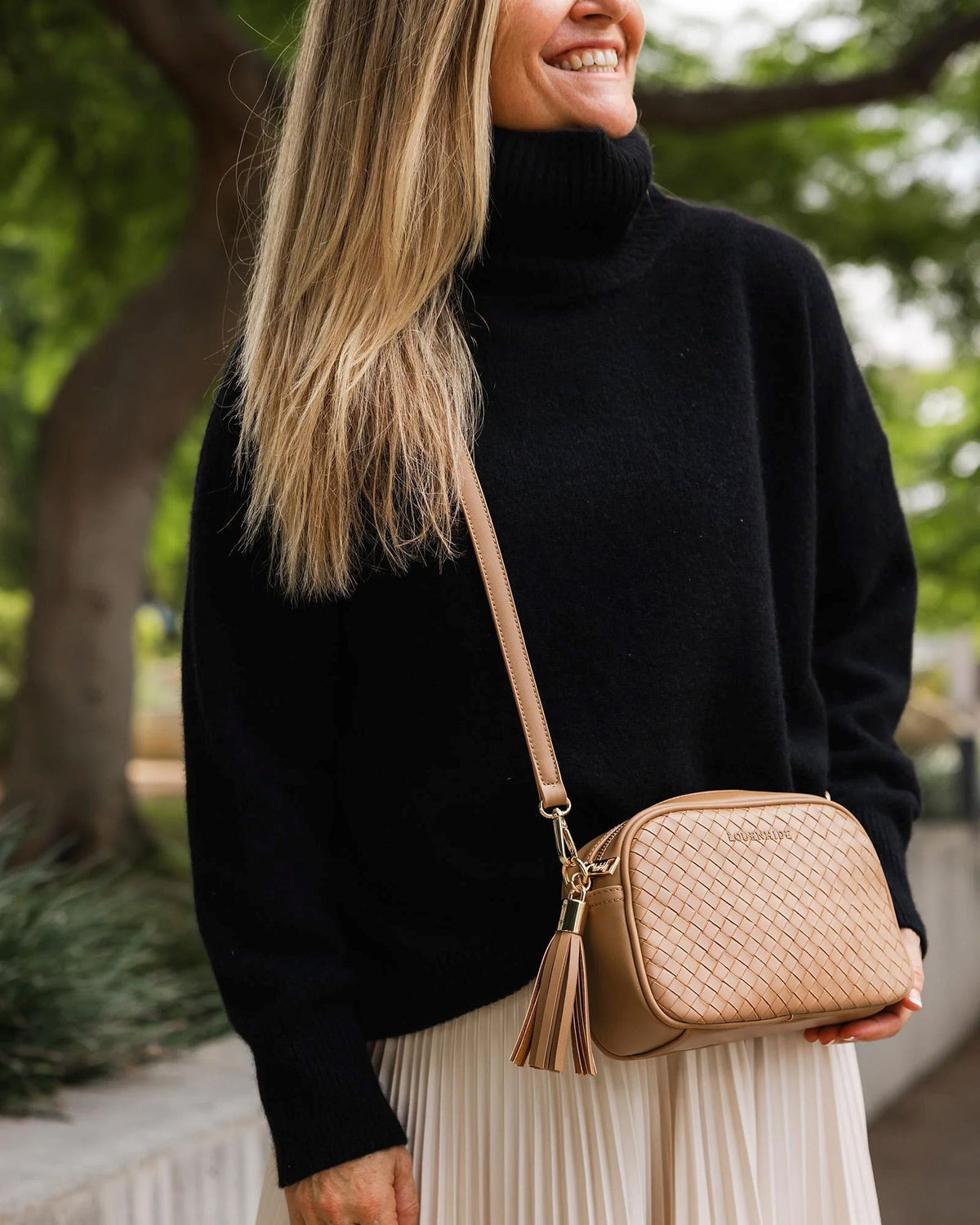 LOUENHIDE Jacinta Woven Crossbody Bag - Camel HANDBAG - Zabecca Living
