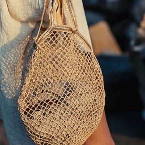 MADE IN MADA Tahiry Bag - Tea Taupe Gold Beach Bag - Zabecca Living