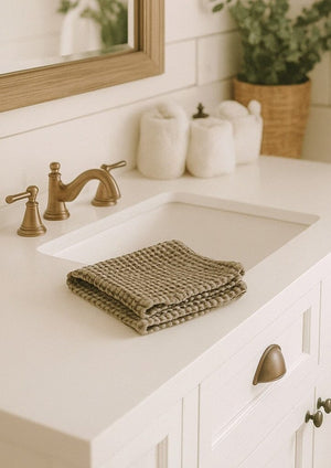 MAMA AND TOCHTER 100% Organic Cotton Rustic Waffle Face Cloth - Khaki - Zabecca Living
