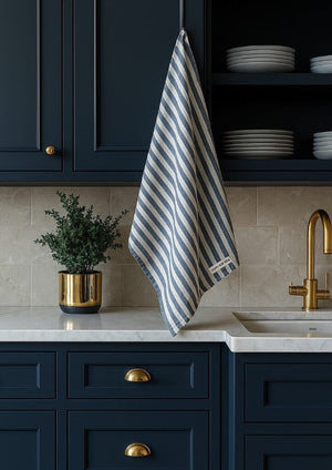 MAMA AND TOCHTER Pure French Linen Tea Towel - Navy Stripe - Zabecca Living
