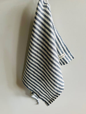 MAMA AND TOCHTER Pure French Linen Tea Towel - Navy Stripe - Zabecca Living