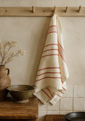 MAMA AND TOCHTER Pure French Linen Tea Towel - Rust Stripe - Zabecca Living