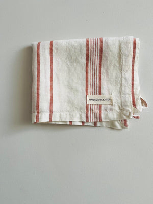 MAMA AND TOCHTER Pure French Linen Tea Towel - Rust Stripe - Zabecca Living