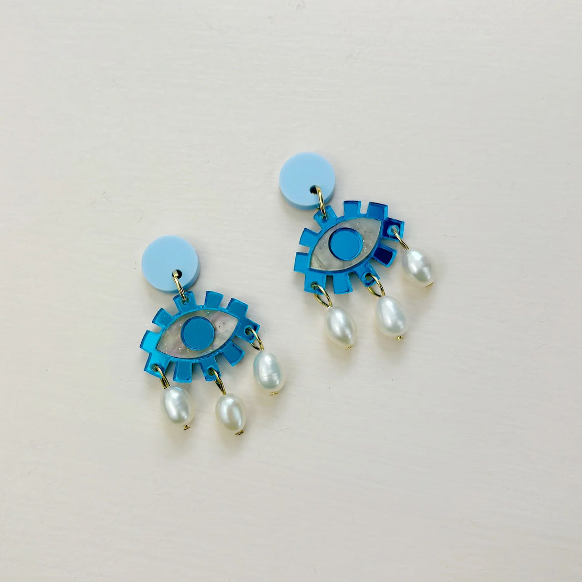 MARTHA JEAN Eye And Pearl Earrings - Blue Earrings - Zabecca Living