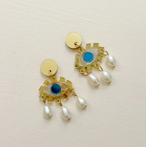 MARTHA JEAN Eye And Pearl Earrings - Gold Earrings - Zabecca Living