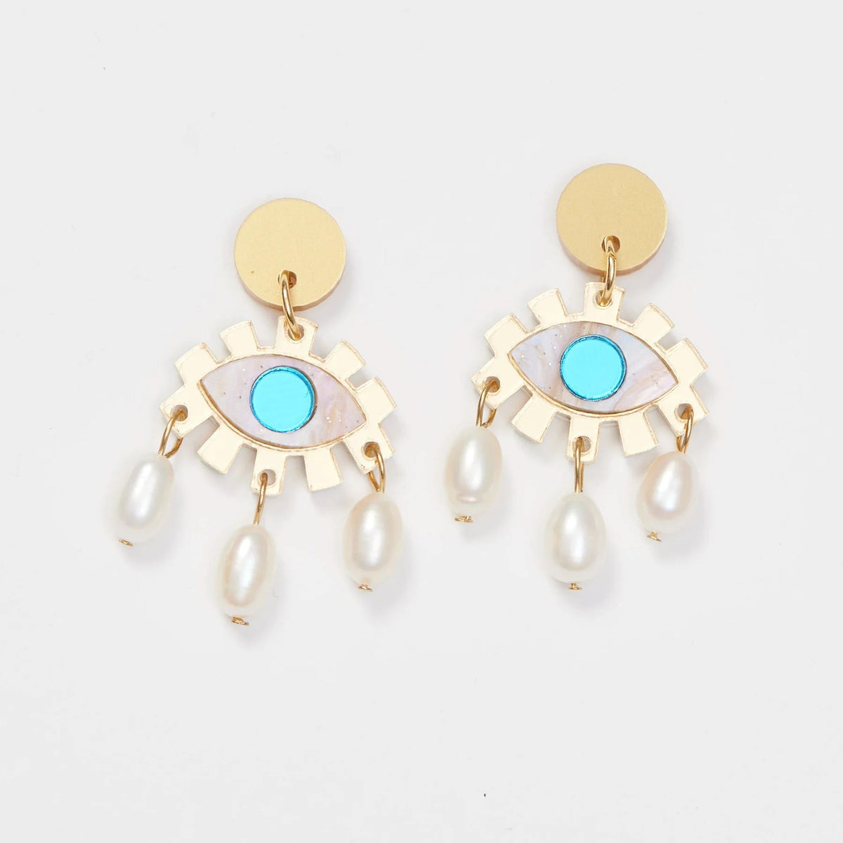 MARTHA JEAN Eye And Pearl Earrings - Gold Earrings - Zabecca Living