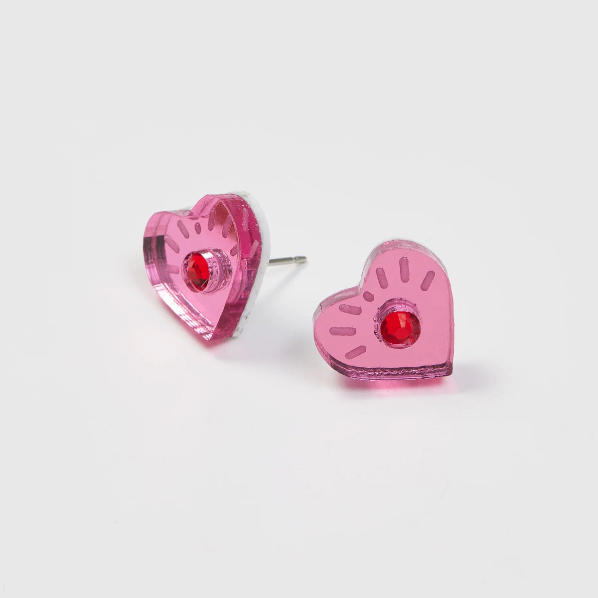 MARTHA JEAN Eye Heart Studs - Pink / Red Earrings - Zabecca Living