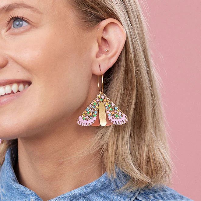 MARTHA JEAN Moth Earrings - Gold / Multi Earrings - Zabecca Living