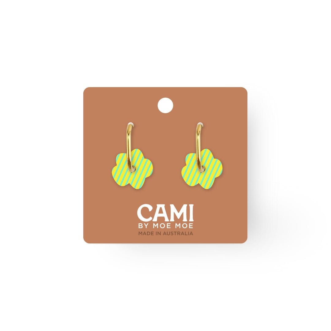 MOE MOE Cami Striped Flower Earring - Yellow/Aqua Earrings - Zabecca Living