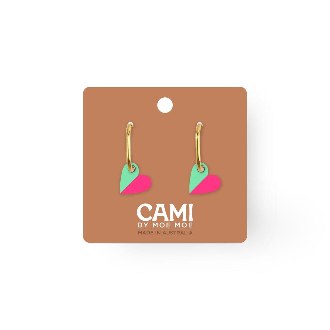 MOE MOE Cami Vovo Heart Earrings - Mint/Hot Pink Earrings - Zabecca Living