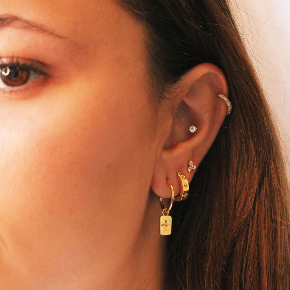MURKANI 12mm Octagonal Huggies White Topaz - 18KT Yellow Gold Plate Earrings - Zabecca Living