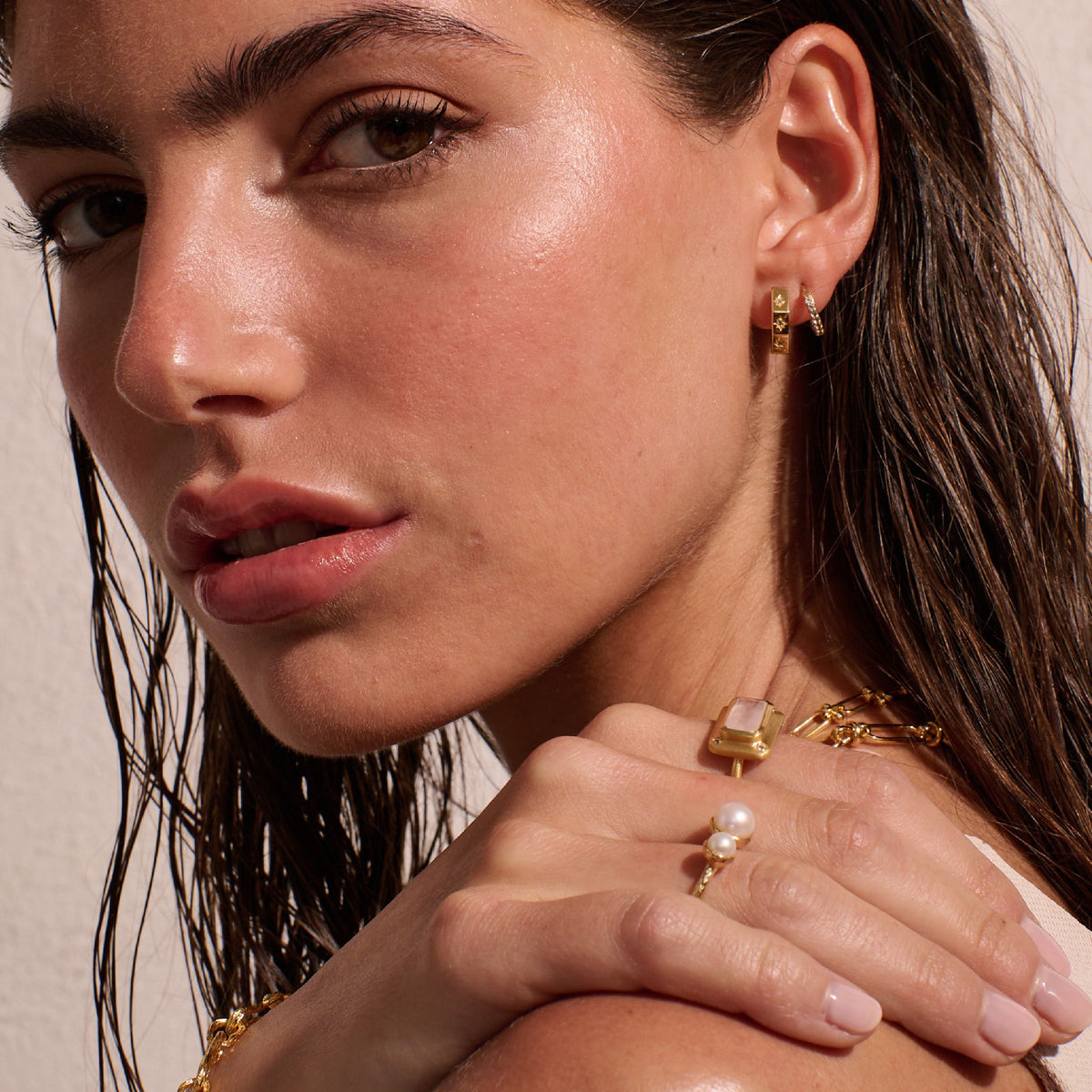 MURKANI 12mm Octagonal Huggies White Topaz - 18KT Yellow Gold Plate Earrings - Zabecca Living