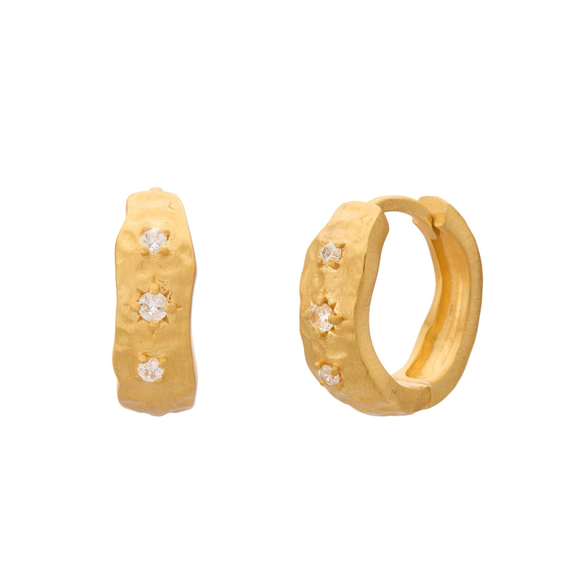 MURKANI Cosmic Love Huggie With White Topaz - 18KT Yellow Gold Plate Earrings - Zabecca Living