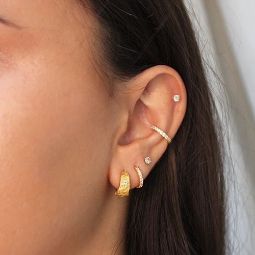 MURKANI Cosmic Love Small Huggie With White Topaz - 18KT Yellow Gold Plate Earrings - Zabecca Living