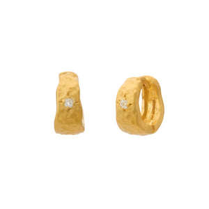 MURKANI Cosmic Love Small Huggie With White Topaz - 18KT Yellow Gold Plate Earrings - Zabecca Living