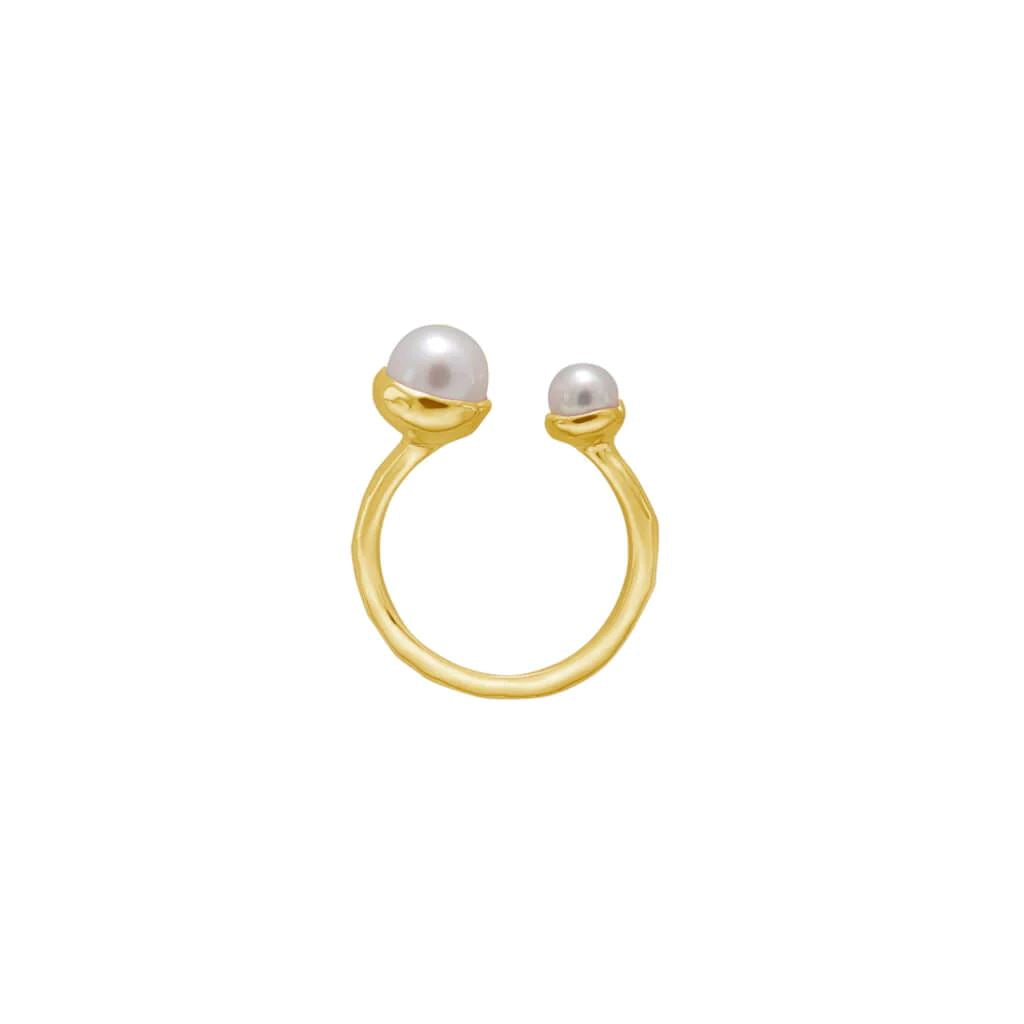 MURKANI Riviera Double Pearl Ring - 18KT Gold Plate Ring - Zabecca Living