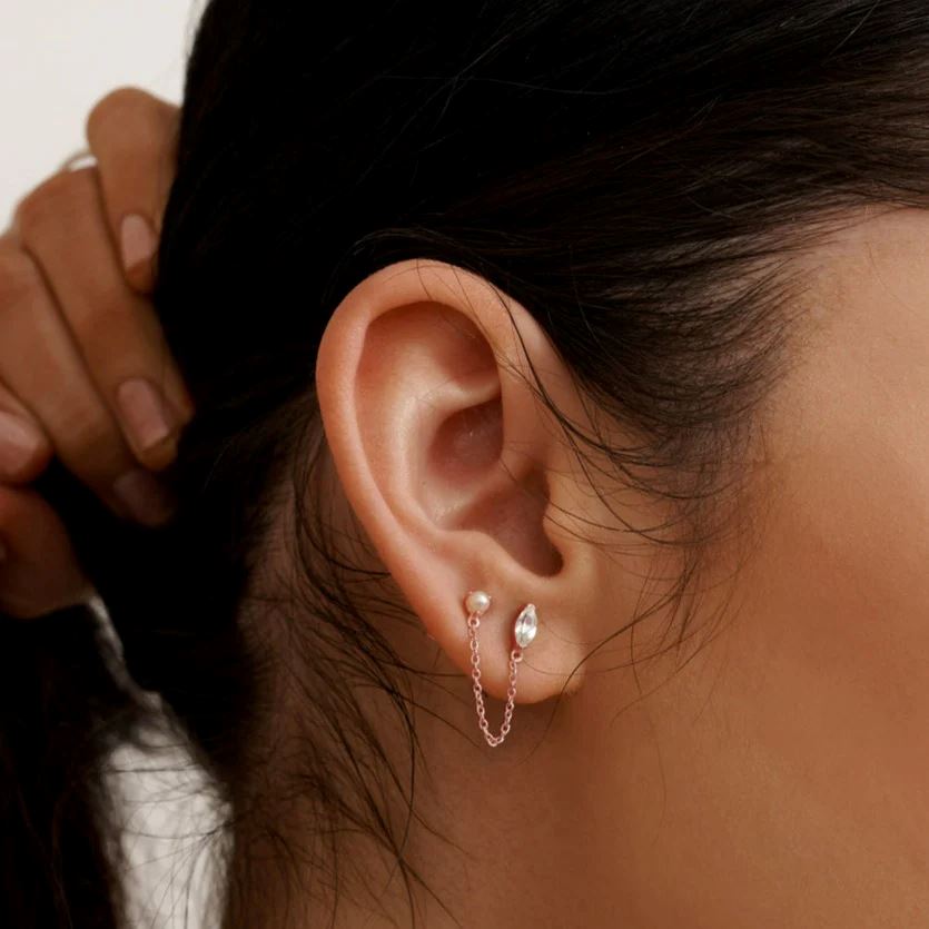 MURKANI White Topaz Marquise Stone Pearl & Chain - Rose Gold Plate Earrings - Zabecca Living