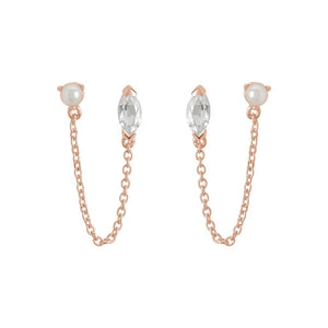 MURKANI White Topaz Marquise Stone Pearl & Chain - Rose Gold Plate Earrings - Zabecca Living