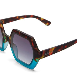 OKKIA Emma Hexagonal Sunglasses - Havana & Blue Sunglasses - Zabecca Living