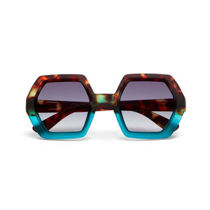 OKKIA Emma Hexagonal Sunglasses - Havana & Blue Sunglasses - Zabecca Living