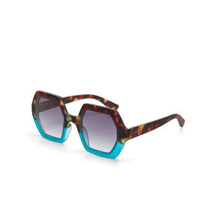 OKKIA Emma Hexagonal Sunglasses - Havana & Blue Sunglasses - Zabecca Living