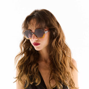 OKKIA Emma Hexagonal Sunglasses - Havana Yellow Sunglasses - Zabecca Living