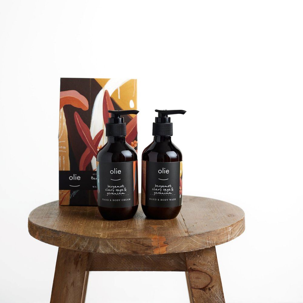 OLIEVE &amp; OLIE Limited Edition Wash &amp; Cream Twin Set - Bergamot, Clary Sage &amp; Geranium GIFT PACK - Zabecca Living