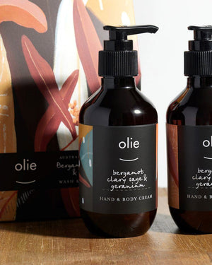 OLIEVE & OLIE Limited Edition Wash & Cream Twin Set - Bergamot, Clary Sage & Geranium GIFT PACK - Zabecca Living