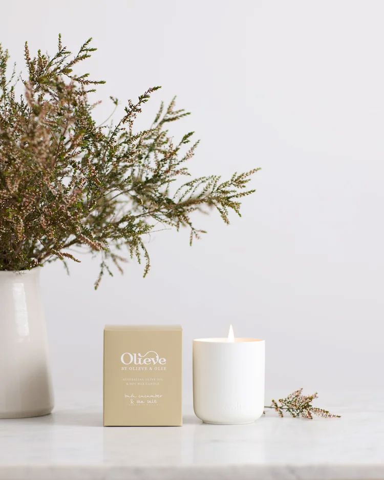 OLIEVE &amp; OLIE Olive Oil &amp; Soy Wax Candle - Bush Cucumber &amp; Sea Salt CANDLE - Zabecca Living