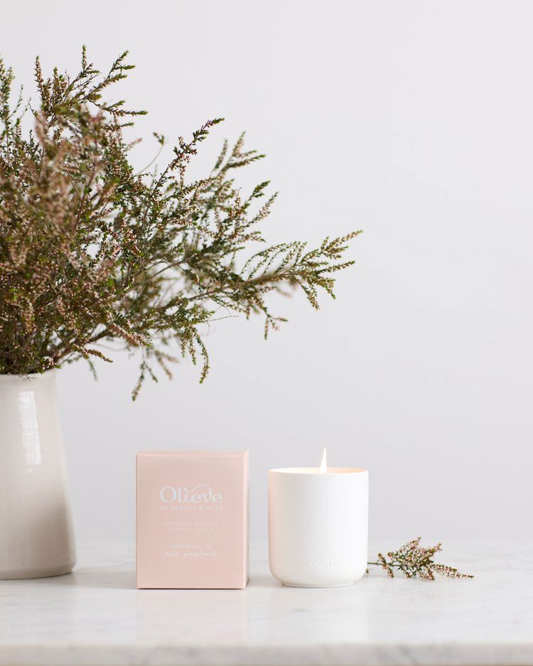 OLIEVE &amp; OLIE Olive Oil &amp; Soy Wax Candle - Waterlily &amp; Pink Grapefruit CANDLE - Zabecca Living
