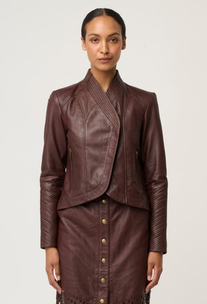 ONCE WAS Acer Leather Shawl Collar Detail Jacket - Oxblood Jacket - Zabecca Living