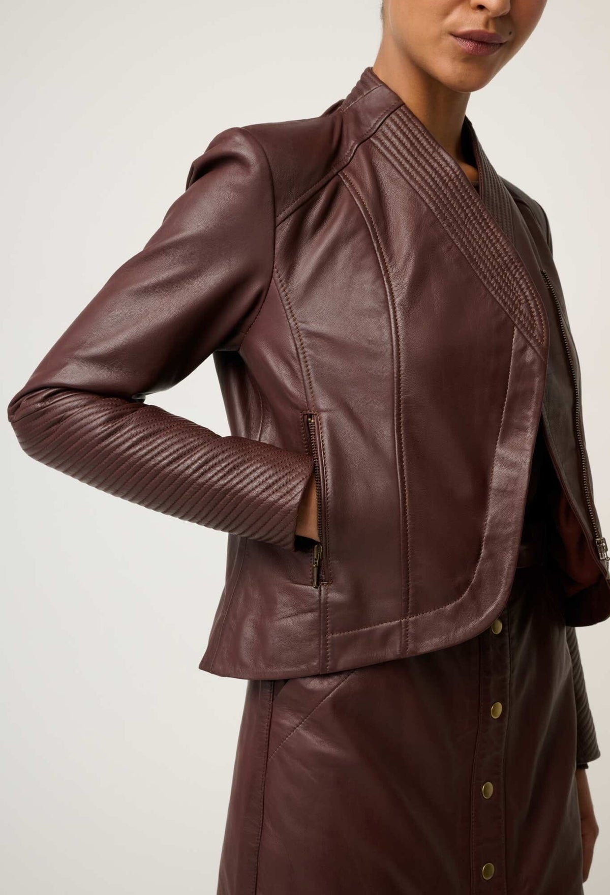 ONCE WAS Acer Leather Shawl Collar Detail Jacket - Oxblood Jacket - Zabecca Living