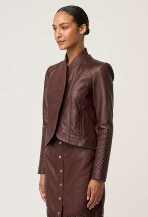 ONCE WAS Acer Leather Shawl Collar Detail Jacket - Oxblood Jacket - Zabecca Living