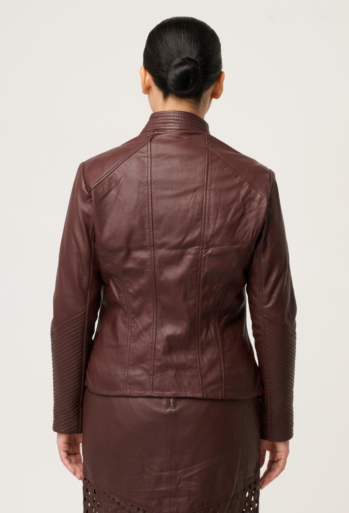 ONCE WAS Acer Leather Shawl Collar Detail Jacket Petite - Oxblood Jacket - Zabecca Living
