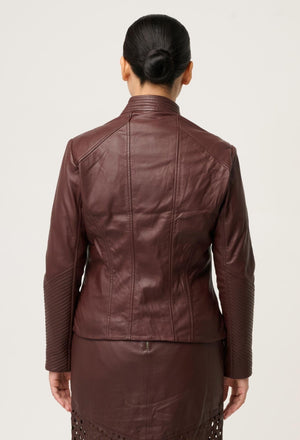 ONCE WAS Acer Leather Shawl Collar Detail Jacket Petite - Oxblood Jacket - Zabecca Living