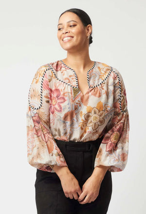 ONCE WAS Altair Cotton Silk Top - Aires Floral Shirts & Blouses - Zabecca Living
