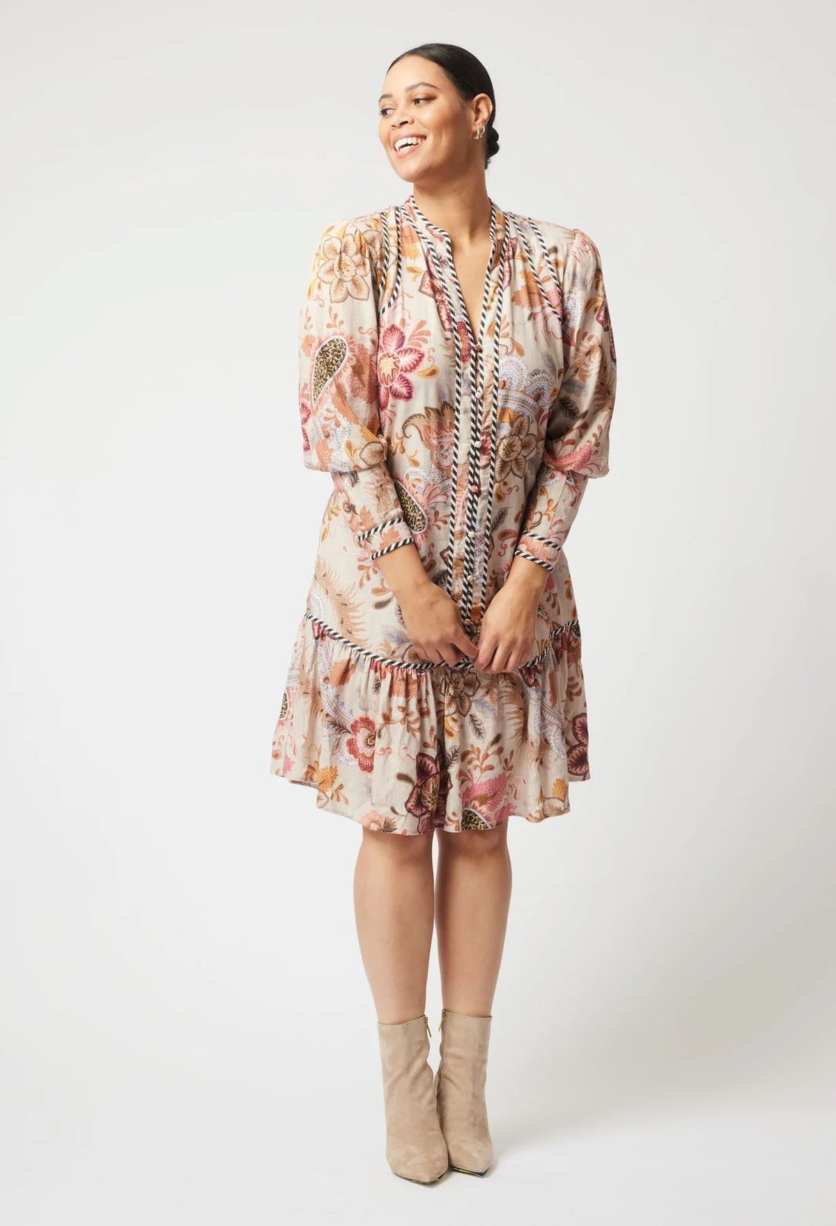 ONCE WAS Atlas Linen Viscose Dress - Aires Floral Dress - Zabecca Living
