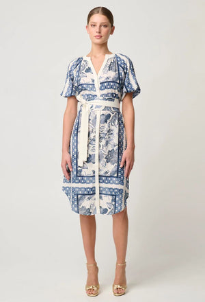 ONCE WAS Bijou Linen Viscose Dress - Ink Flè Print Dress - Zabecca Living