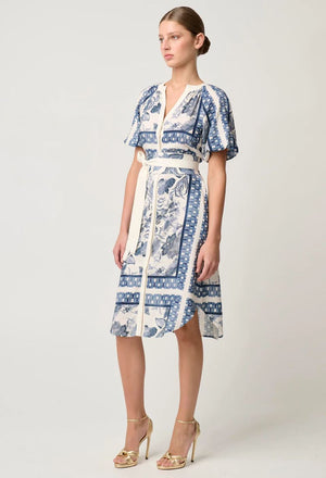 ONCE WAS Bijou Linen Viscose Dress - Ink Flè Print Dress - Zabecca Living