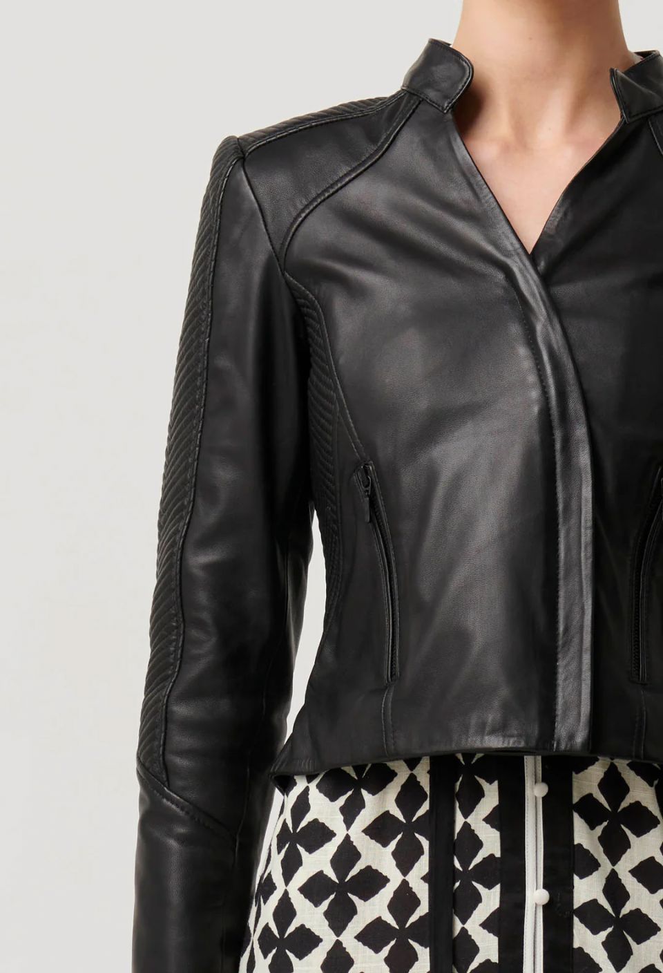 ONCE WAS Blaire Leather Herringbone Stitch Jacket - Black Jacket - Zabecca Living