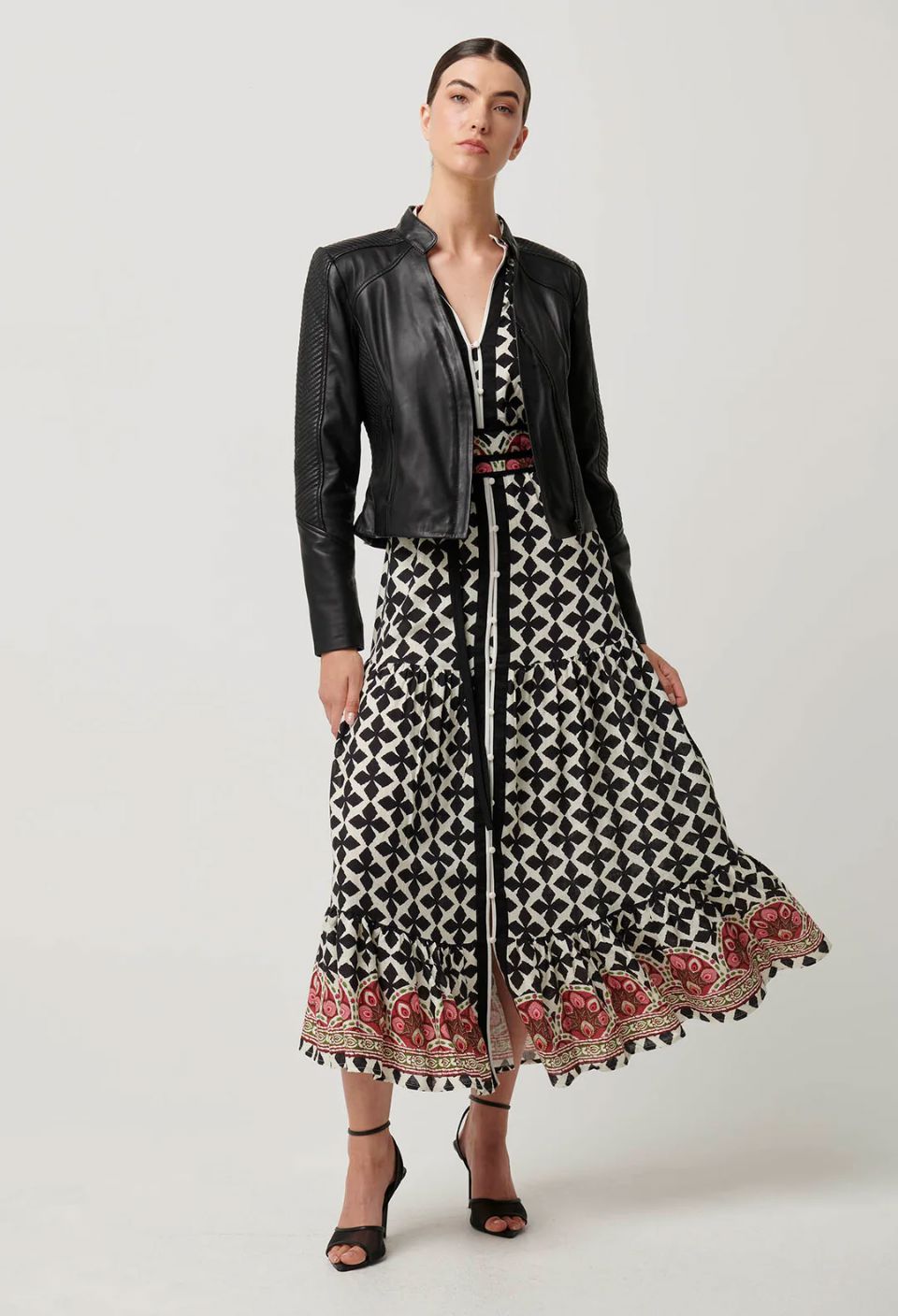 ONCE WAS Blaire Leather Herringbone Stitch Jacket - Black Jacket - Zabecca Living